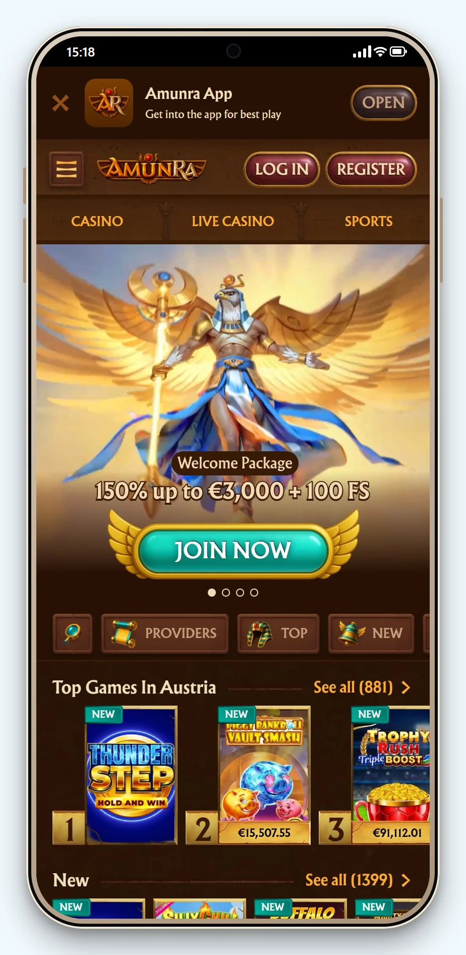 online casino mit eps einzahlung: AmunRa mobil, Lobby