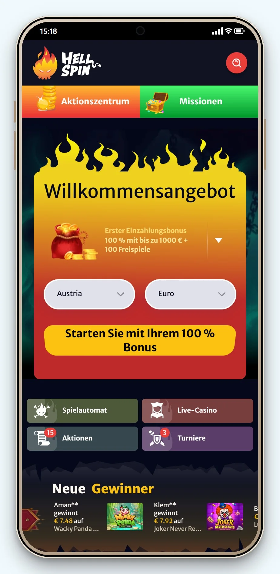 eps casino österreich: HellSpin mobile Lobby