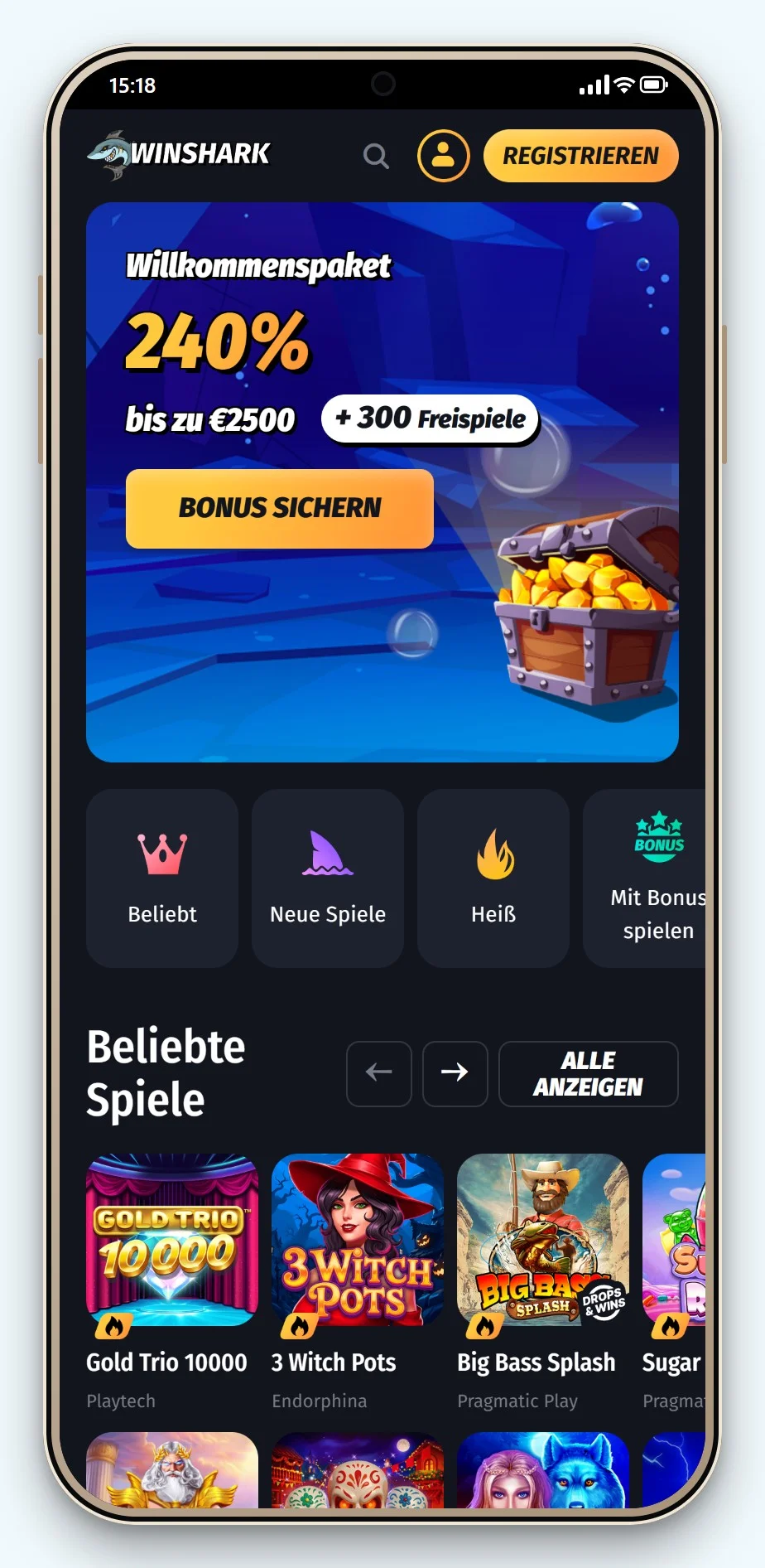 online casino bank transfer: WinShark mobil, Lobby
