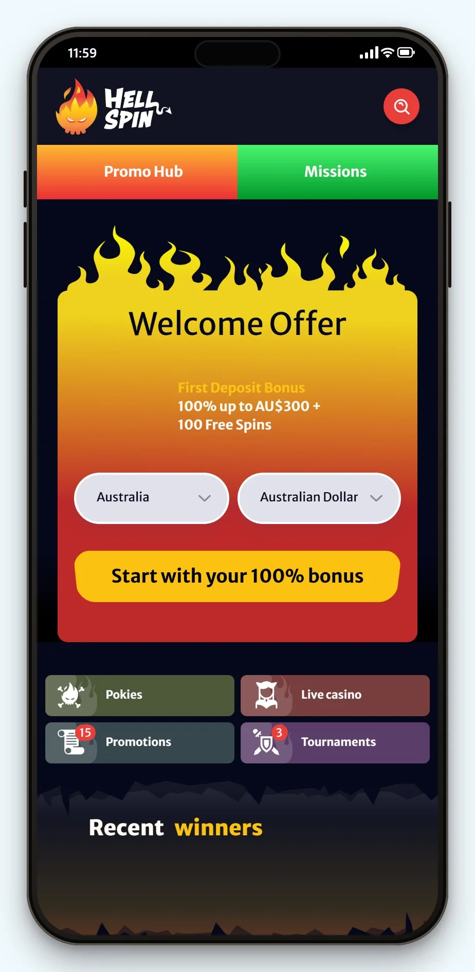 instant bank transfer casino australia: HellSpin lobby