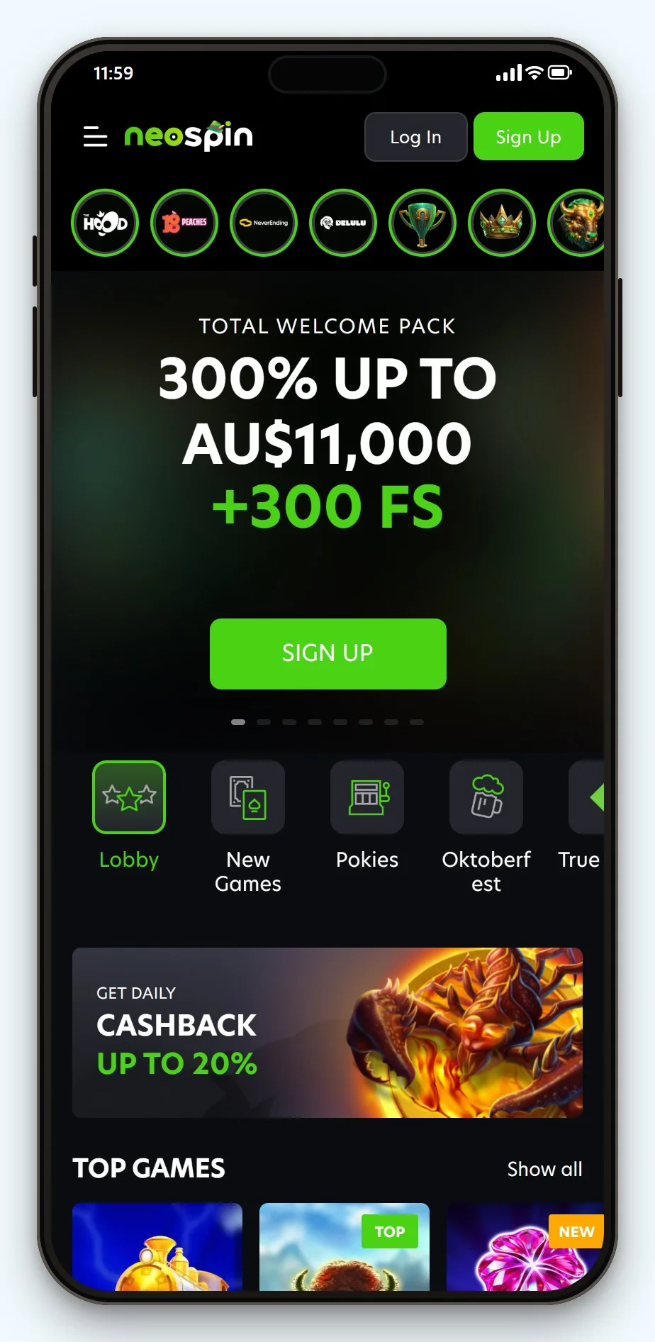 casinos that accept bank transfer: Neospin mobile lobby