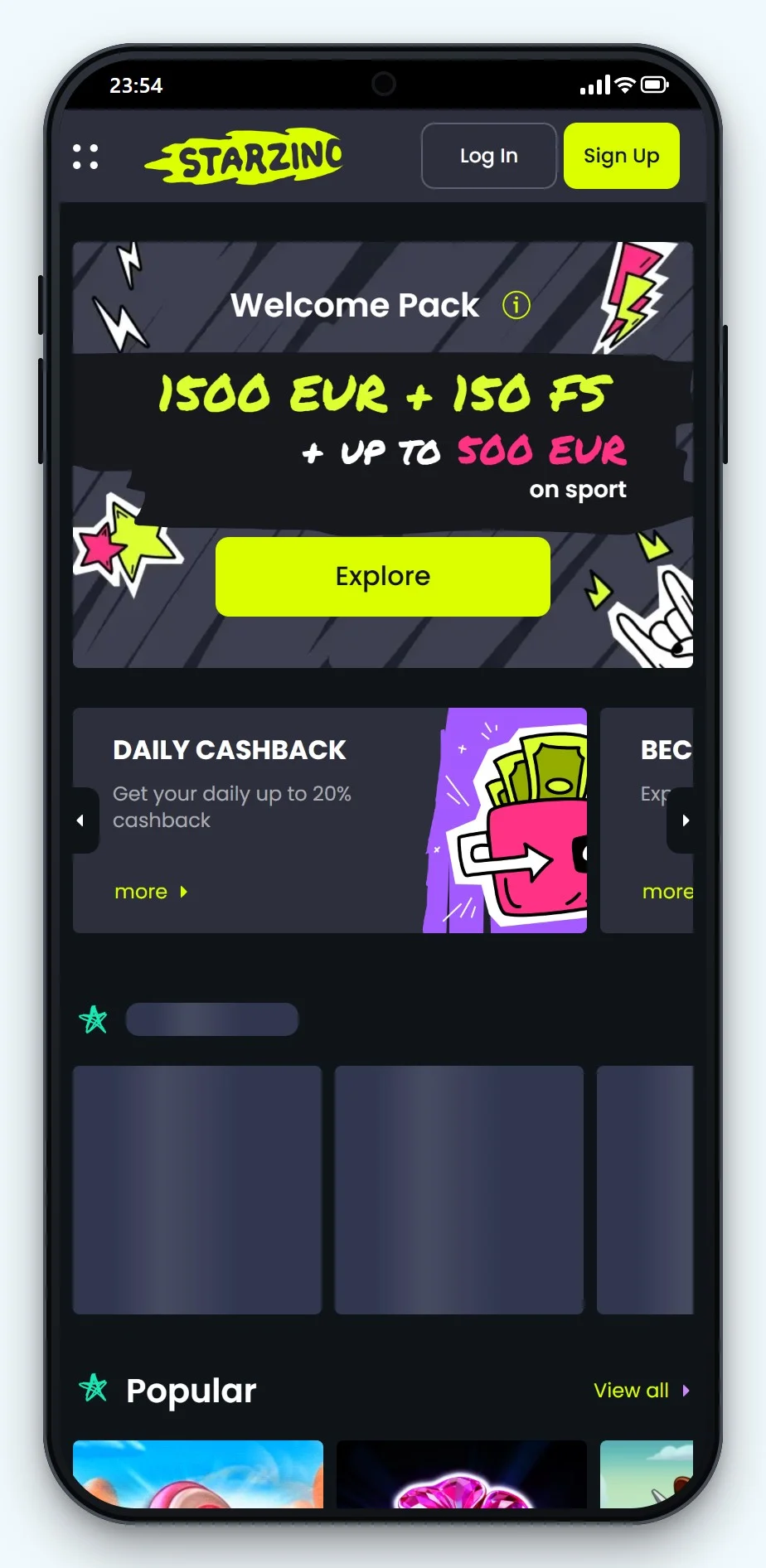 bankoverschrijving casino's: Starzino op mobiel, lobby