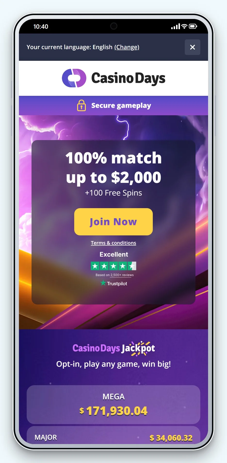 bank transfer deposit casino: Casino Days mobile lobby