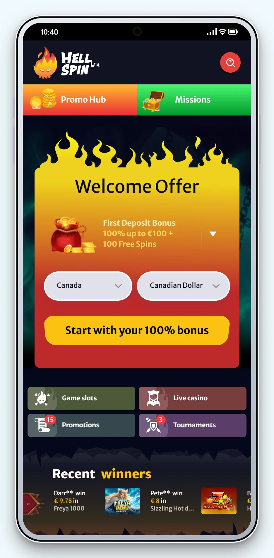 bank transfer online casino: HellSpin mobile lobby