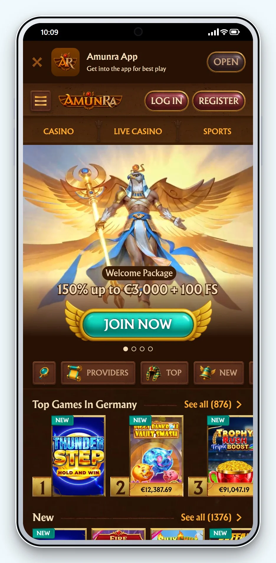 online casino mit banküberweisung: AmunRa mobil, Lobby
