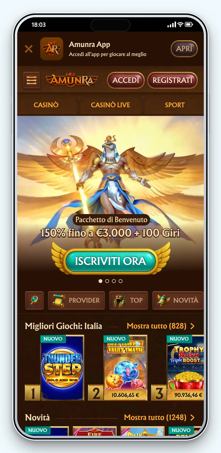 migliori casino bonifico bancario: AmunRa da smartphone