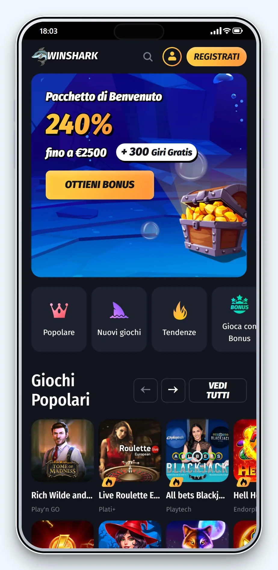 bonifico bancario casino: WinShark da smartphone