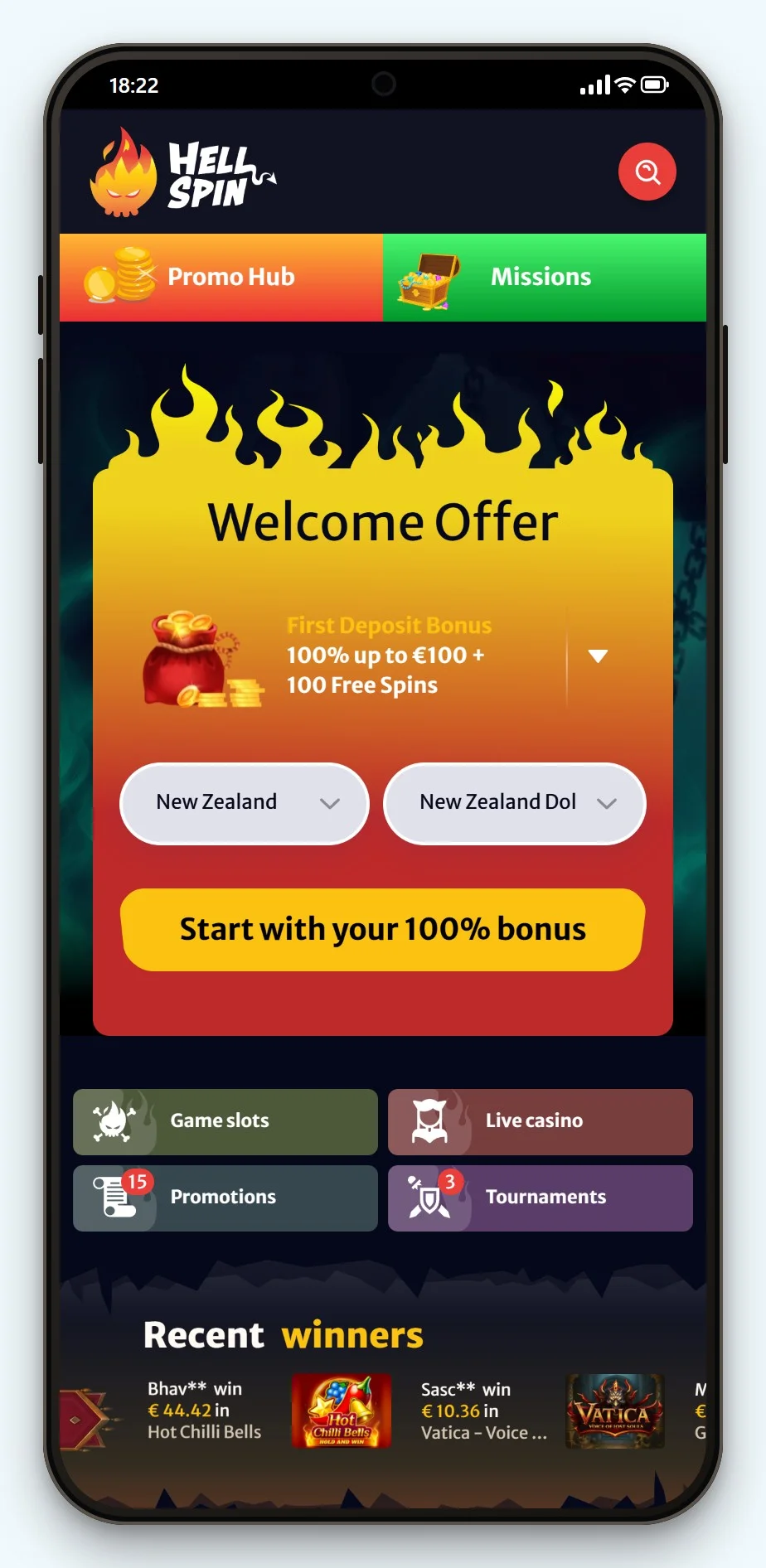 instant bank transfer casino nz: HellSpin mobile lobby