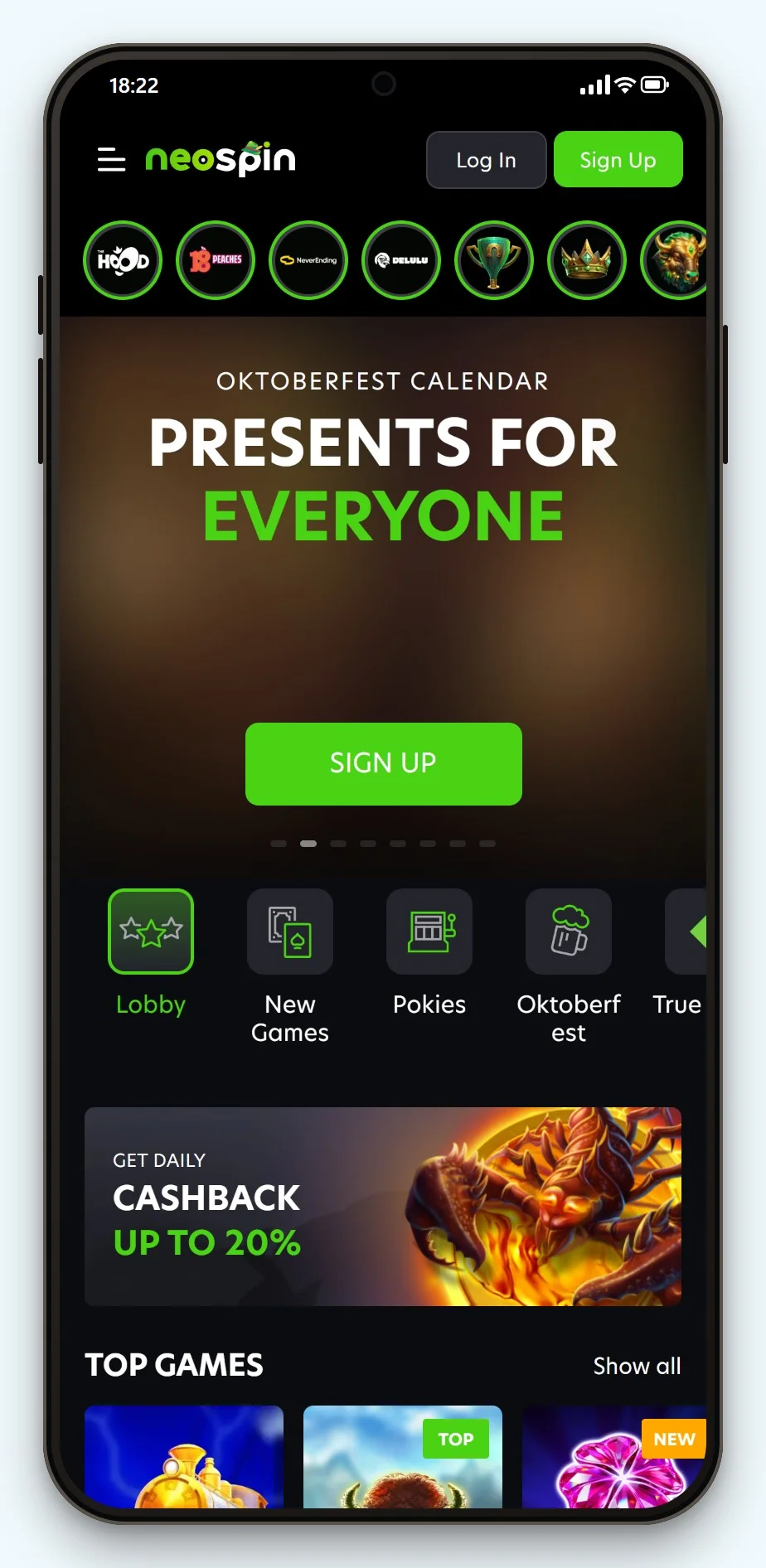 online casino bank transfer: Neospin mobile lobby