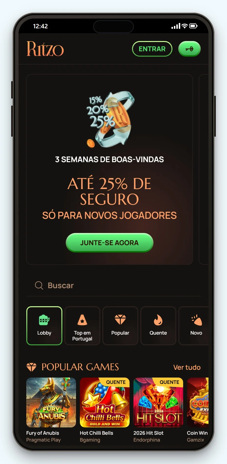 casino com transferência bancária: lobby móvel da Ritzo